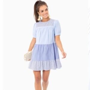 ENGLISH FACTORY Women's Quinn Dress Tier Mini Swing Serenity Blue Tuckernuck xs